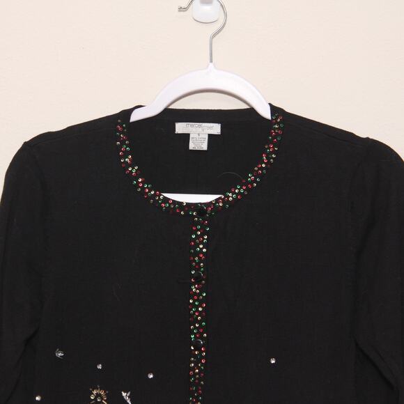 Mercer Street Studio Santa Presents Tree Christmas Sweater Cardigan Size Small - Picture 2 of 6